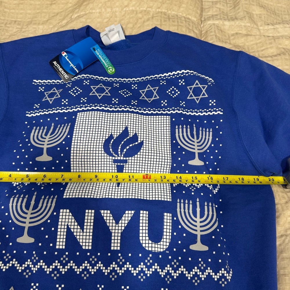 Champion Blue Crewneck Sweater NYU New York University Jewish Men’s Size Small - Picture 5 of 10